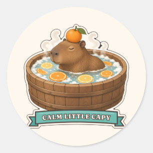 Calm Little Capy Capybara in a Wooden Tub Classic Round Sticker