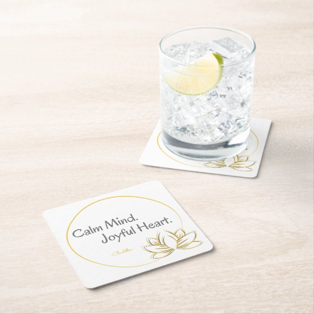Calm Mind Joyful Heart Buddha Quote Square Paper Coaster (Insitu)