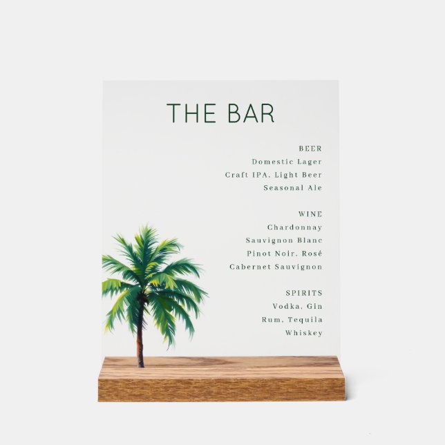 Calm Minimalist Tropical Palm Tree Acrylic Sign (Front)