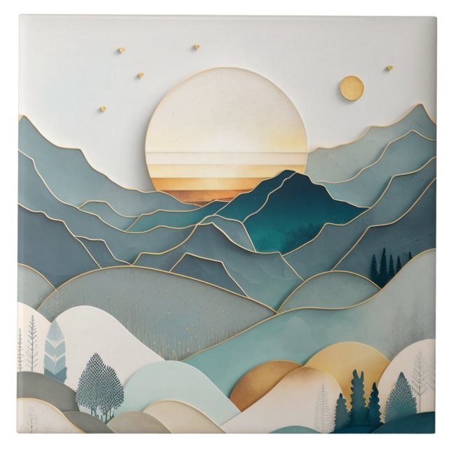 Calm Nature Ceramic Tiles: Minimalist Landscapes Tile (Front)