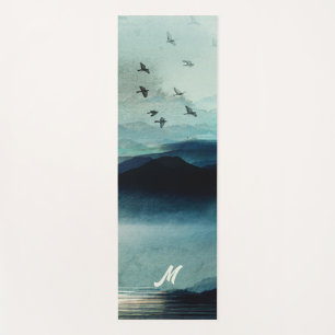 Calm Nature Watercolor Mountain Scene Monogrammed Yoga Mat