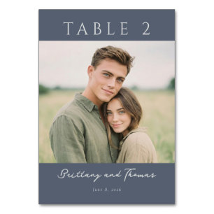 Calm Navy Minimalist Photo Table Number
