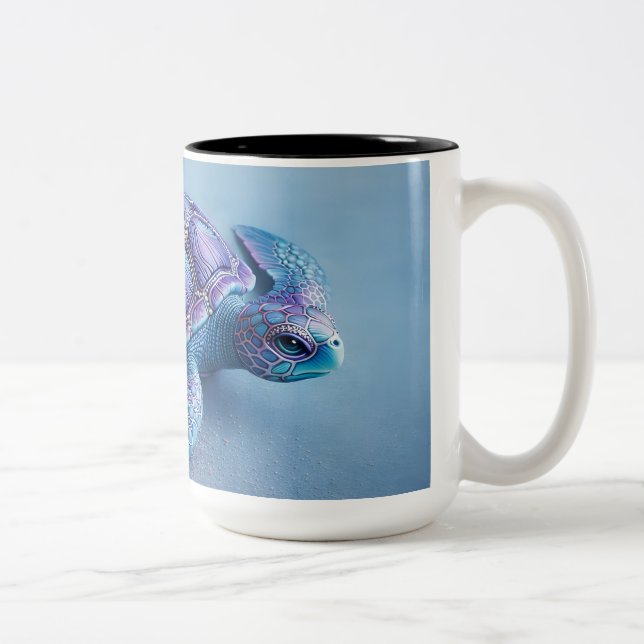 Calm Ocean Turtle Art – Blue & Purple Fantasy Sea  Two-Tone Coffee Mug (Right)