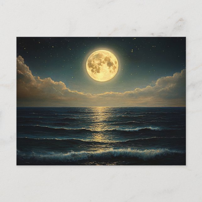 Calm Ocean Under Full Moonlight Postcard (Front)