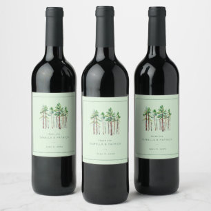 Calm Pastel Green Watercolor Trees Wine Label