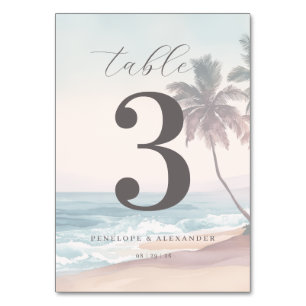 Calm Pastel Watercolor Beach Waves Table Number