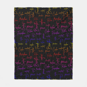 Calm Peace Rainbow Positive Words Black Pattern Fleece Blanket