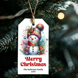 Calm Personalized Kids Gift Tag Christmas Snowman 