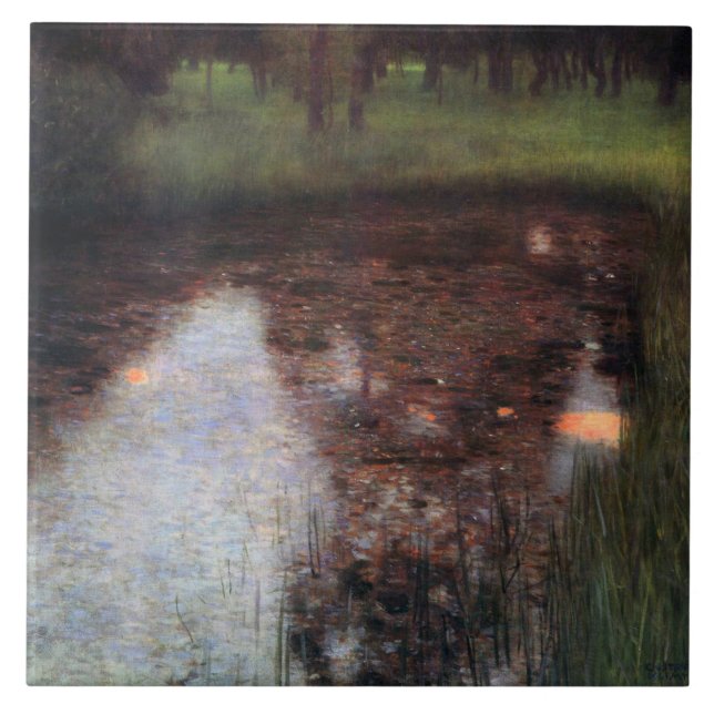 Calm Pond on Kammer Castle Grounds, Gustav Klimt Tile (Front)