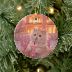 Calm Princess Cat During Total Chaos Ceramic Ornament