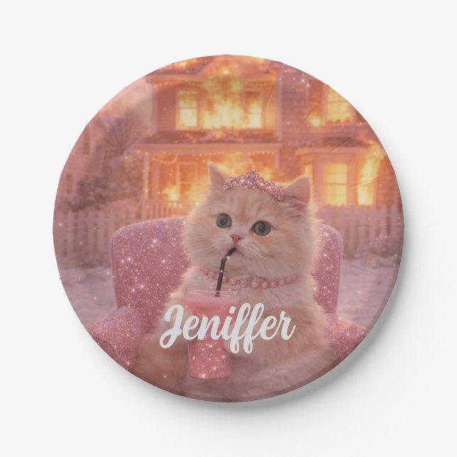 Calm Princess Cat During Total Chaos               Paper Plate (Front)