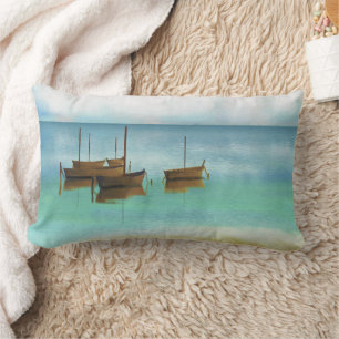 CALM RESTFUL SEA AND BOATS LUMBAR PILLOW