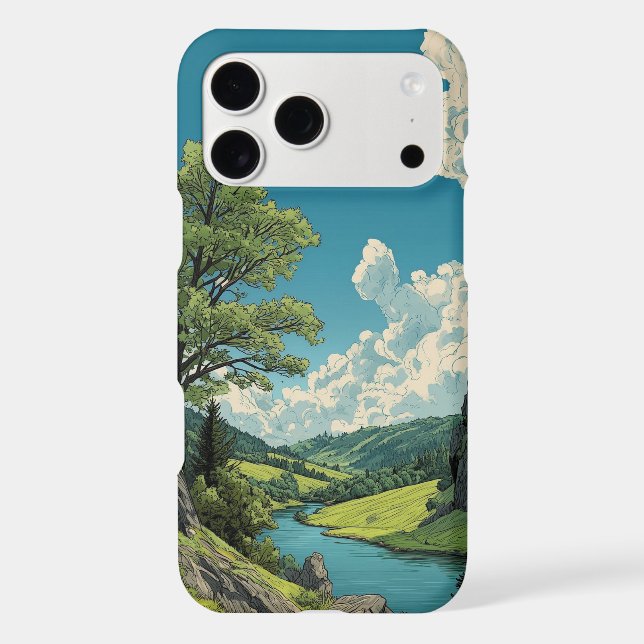 Calm River Bend & Cumulus Clouds Phone Cover (Back)