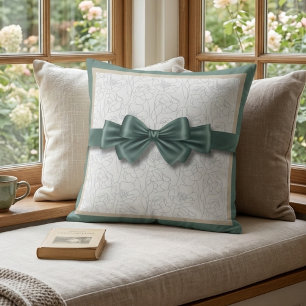 Calm Sage Sand Neutral Croquet Bow Decor Throw Pillow