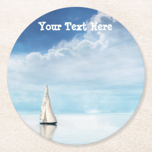 Calm Sailing with Bluest Skies Round Paper Coaster