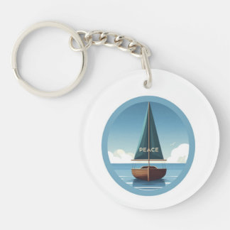 Calm Sea Boat with Peace Quote Keychain