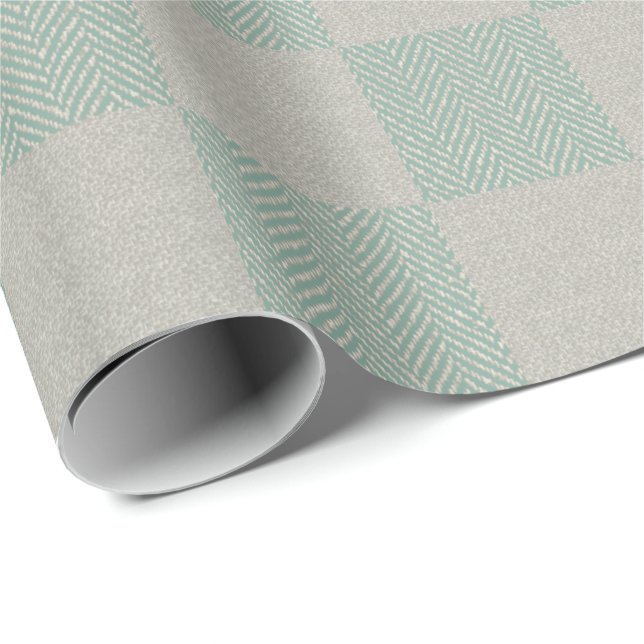 Calm Seafoam Green Grey Plaid Pattern Wrapping Paper (Roll Corner)