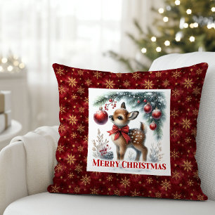Calm Snowy Fawn Christmas Forest Gift Christmas  Throw Pillow