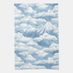 Calm Snowy Mountains Watercolor Blue White Harmony Kitchen Towel