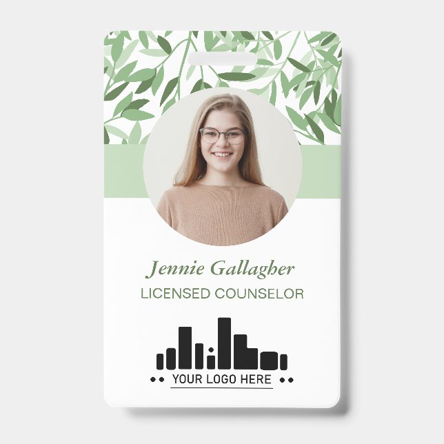 Calm Soft Green Greenery Round ID Photo Logo Badge (Front)