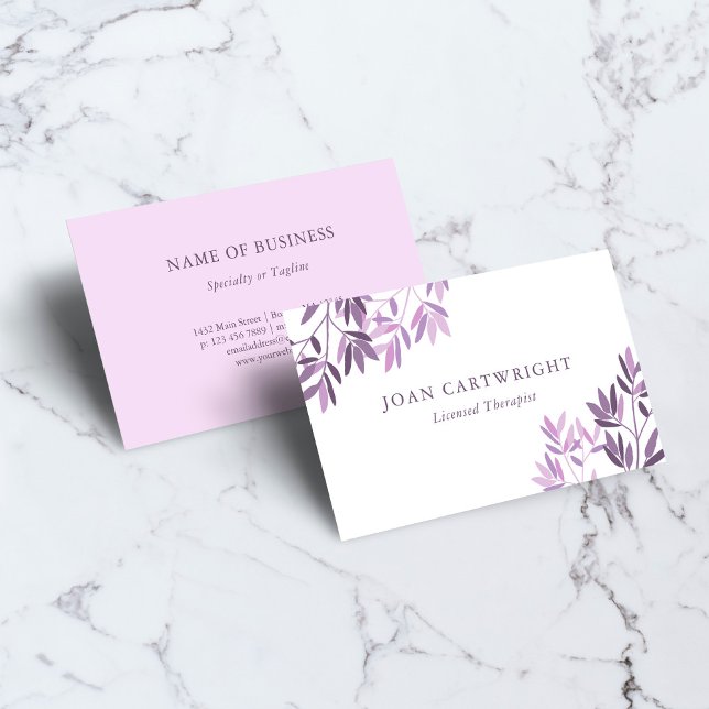 Calm Soft Purple Greenery Leaves - Therapist Business Card (Creator Uploaded)