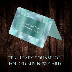 Calm Teal Leafy Psychotherapist  Counsellor Folded Business Card