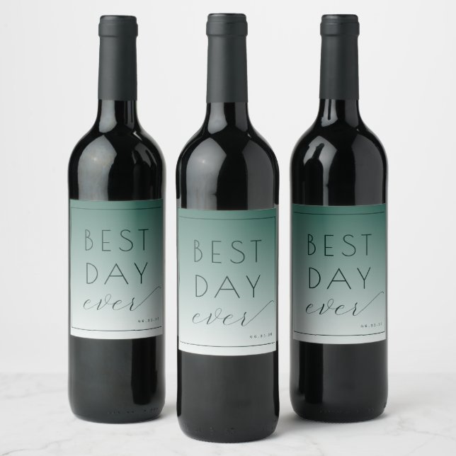 Calm Teal Minimalist Calligraphy Wine Label (Bottles)
