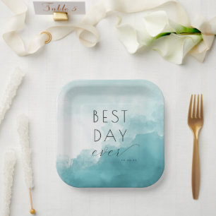 Calm Teal Watercolor Wedding Plates