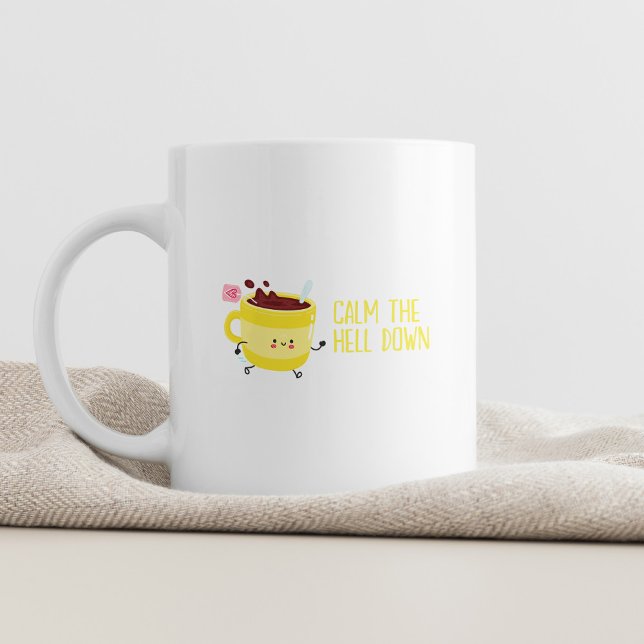 Calm the Hell Down Sarcastic Typography Modern Coffee Mug (Creator Uploaded)