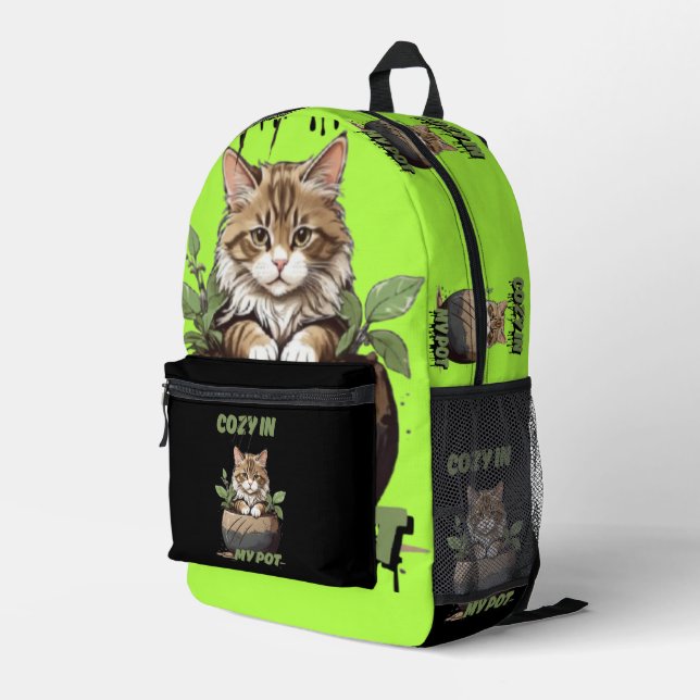 Calm Tones Cozy Cat Whimsy Printed Backpack (Back Corner Right)