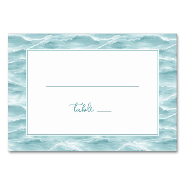 Calm Turquoise Nautical Wave Border Table Number (Front)