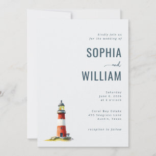 Calm Watercolor Lighthouse Scene Invitation