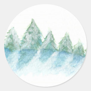 Calm Winter Forest Watercolor Christmas Holiday Classic Round Sticker
