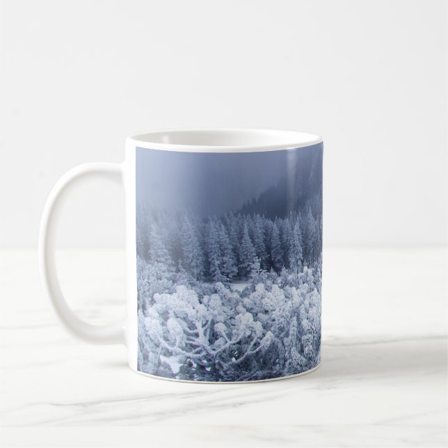 Calm Winter Mountains: Foggy Serenity. Coffee Mug (Left)