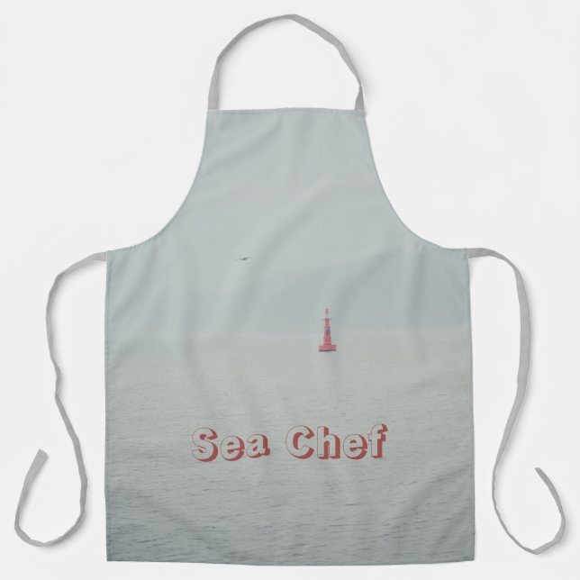 Calm winter sea and red lighthouse apron (Front)