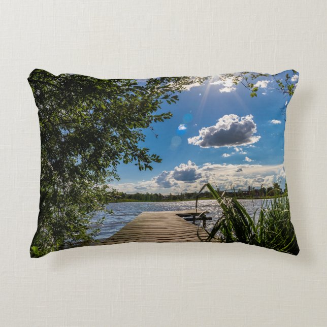 Calme Lake Dock View Lumbar Design Coussin (Devant)