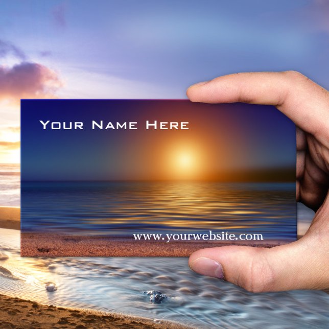 Calme Sunset Beach Carte de visite (Business card featuring a beautiful sunset at a calm and peaceful beach)