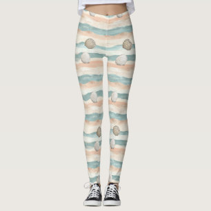Calming Beach Wave Stripes - Soft Coastal Palette Leggings