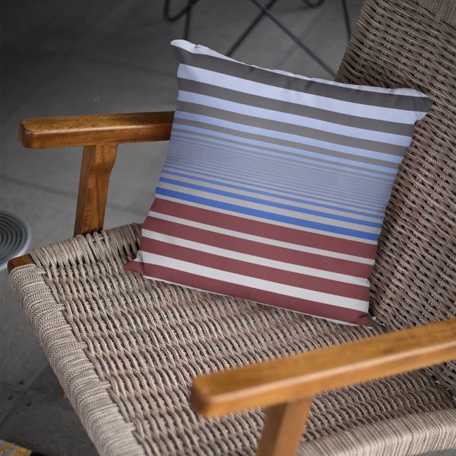 Calming Blue and Burgundy Gradient Stripes Throw Pillow (Creator Uploaded)