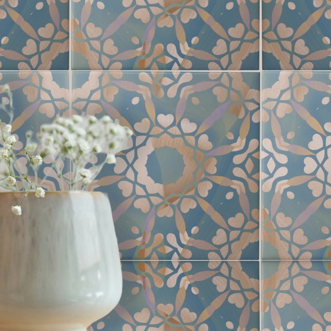 Calming Blue Beige White Distressed Geometric Tile (Creator Uploaded)