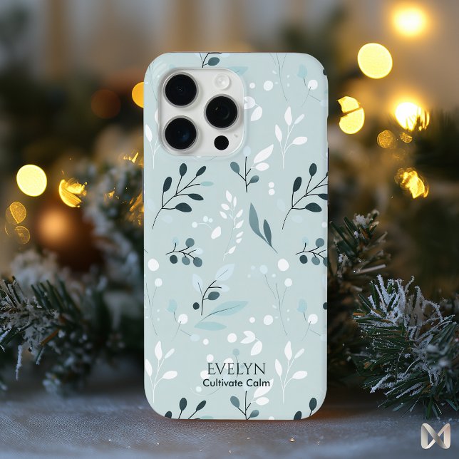 Calming Blue Leaf Pattern - Elegant Minimalist  Case-Mate iPhone Case (Creator Uploaded)