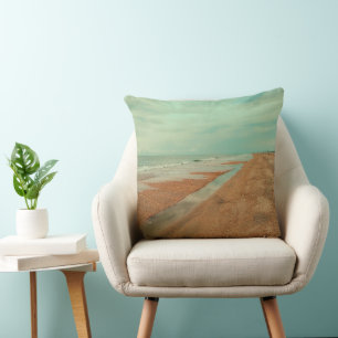 Calming Blue Minimalist Ocean Beach Tide Throw Pillow