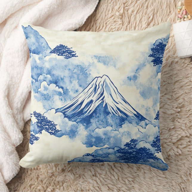 Calming Blue Snow Peak Cloud Landscape Throw Pillow (Blanket)