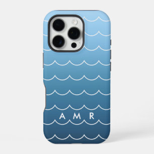 Calming Blue Wave Pattern with Monogram iPhone 16 Pro Case