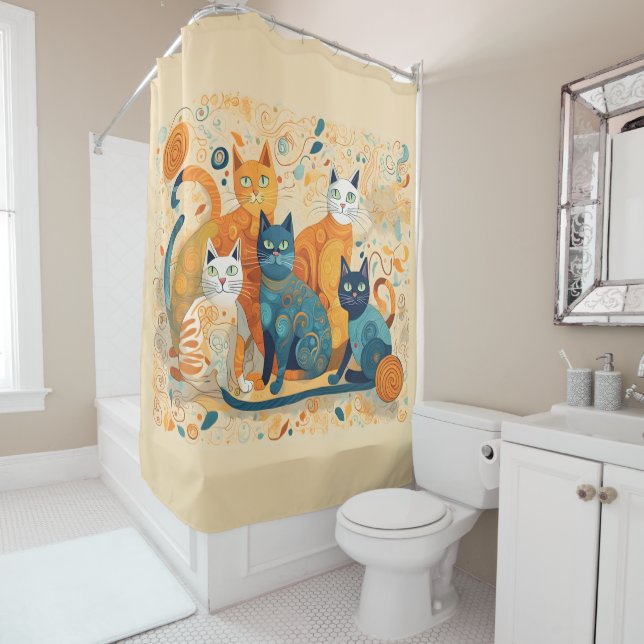 calming cats shower curtain  (In Situ)
