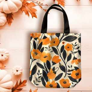 Calming Classic Orange Floral on Peach Fall Tote Bag