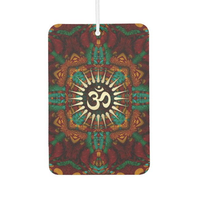 Calming Earth Batik Gold Om Meditation Symbol Air Freshener (Front)
