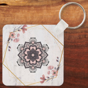 Calming Harmony, Blush Floral Mandala Keychain