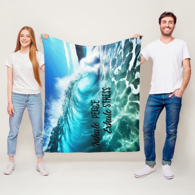 Calming Inspirational Blue Ocean Wave Fleece Blanket (In Situ)