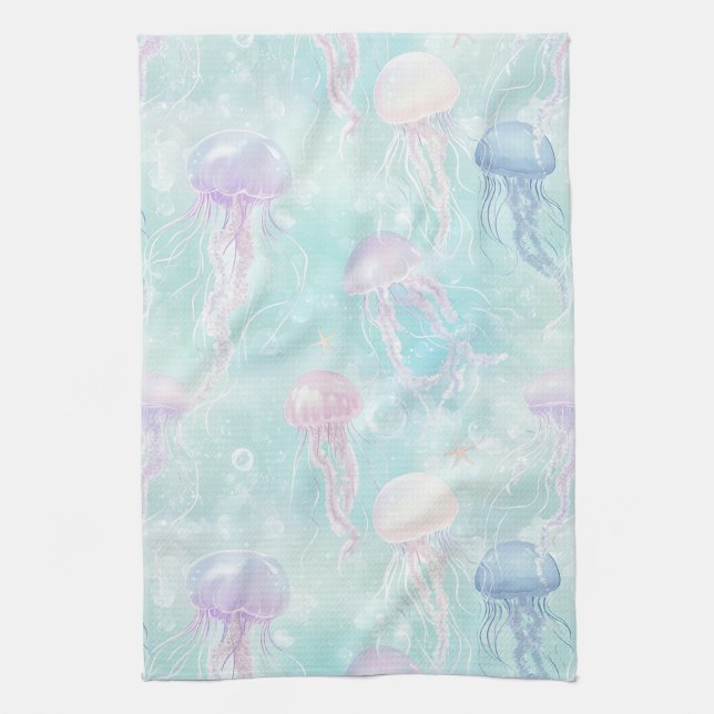 Calming Jellyfish Ocean Pattern Kitchen Towel (Vertical)